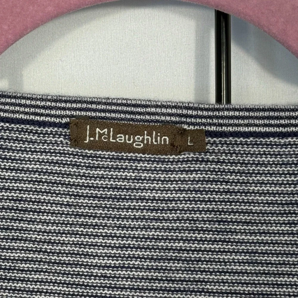J. McLaughlin‎ Shirt Womens L Large Blue White Stripe Cashmere Blend Scallop Hem